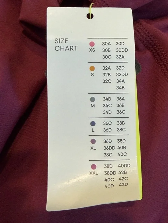 ALL IN MOTION Sports Bra LIGHT SUPPORT LONGLINE Dark Red UPF 50 Size XL - Picture 4 of 6